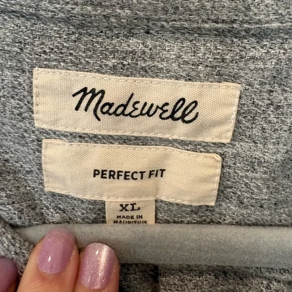 Madewell Light Gray Perfect Fit Flannel Button Down Shirt - Picture 3 of 4